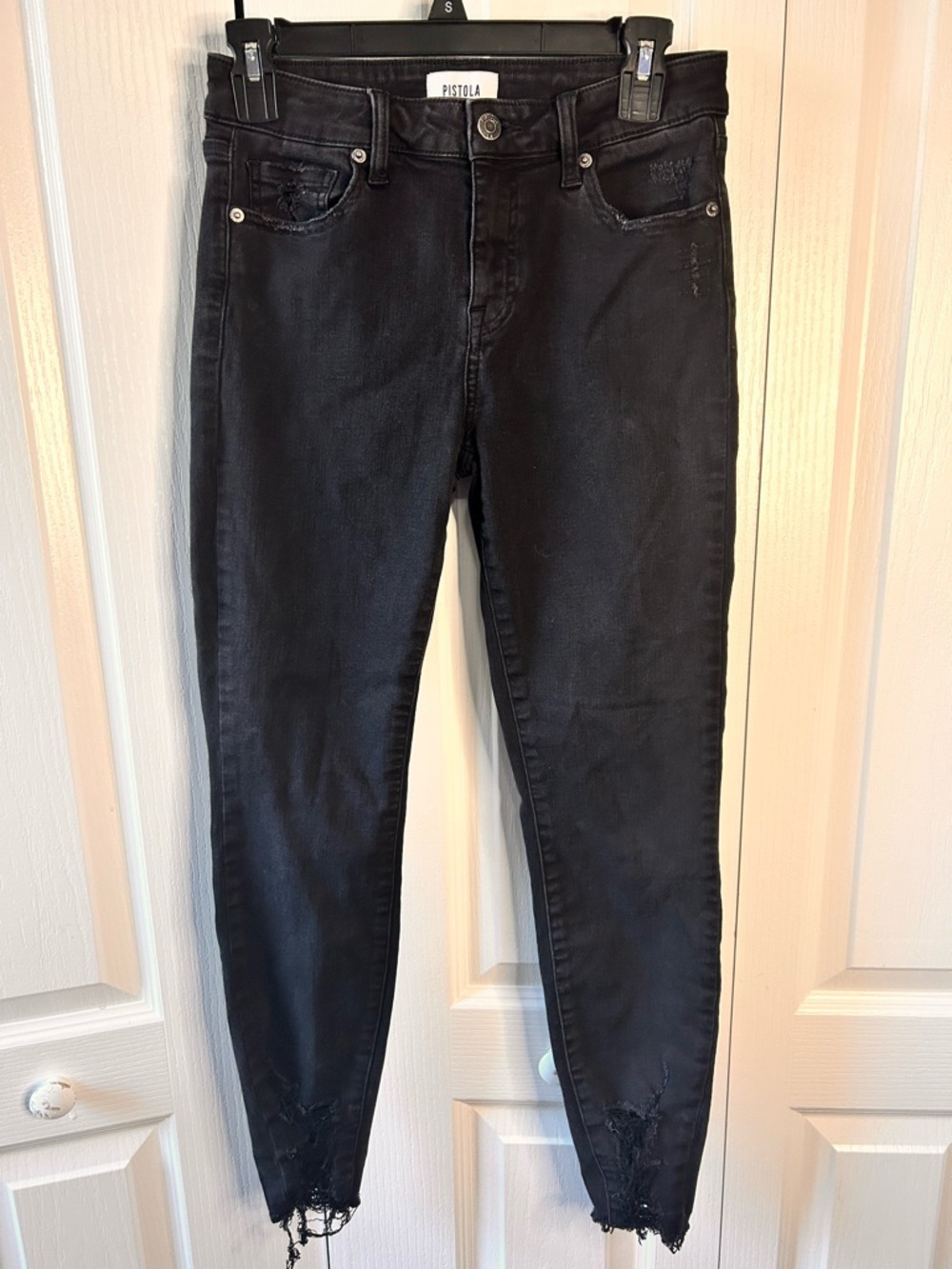 Pistola Skinny Stretch Jeans Women's Size 28 Mid Rise Distressed Black